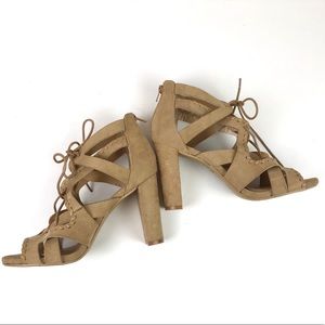 $10 Sale! Express Nude Strappy Lace up Heels 10
